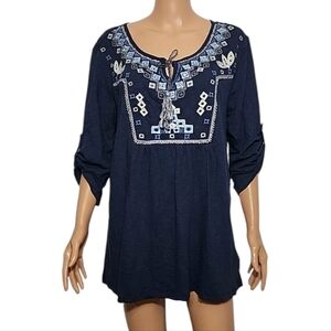 Style & Co Womens‎ Top Tunic Roll-up Sleeve Blouse Navy Blue Plus Size XXL